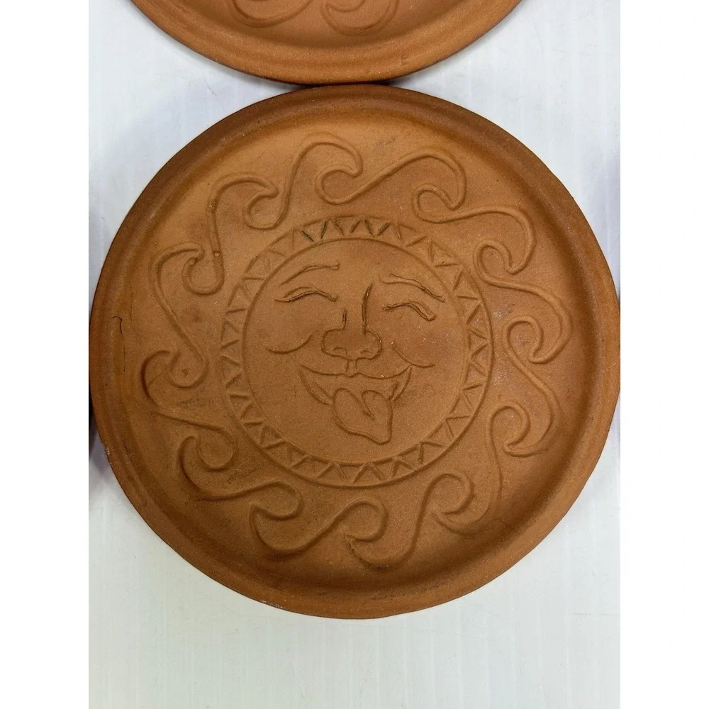 Vintage Wieland Ware Terracotta Sun Face Terra Cotta Celestial 6 Coasters Holder